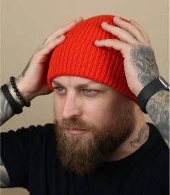 Engineered Knit Ribbed Beanie Fire Red