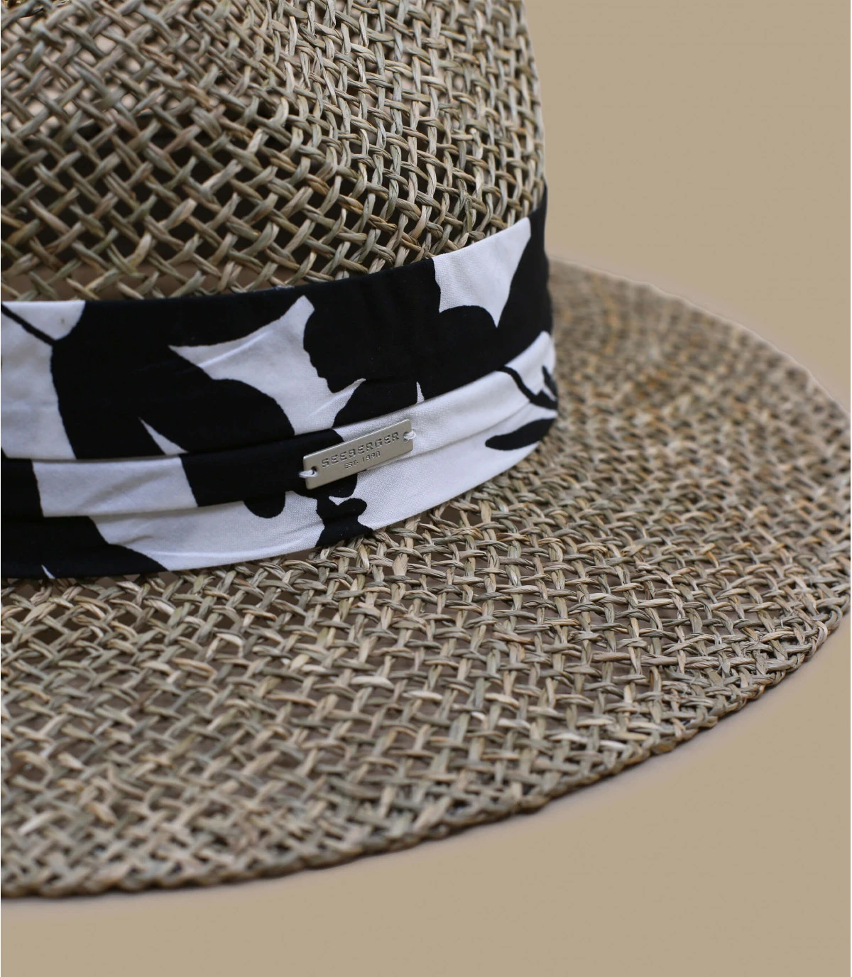 Seeberger Seagrass Fedora Summer Print Black – Image 3